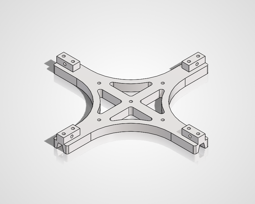 Latest heavy-lift drone base CAD design with larger central cutouts and revised mounting geometry